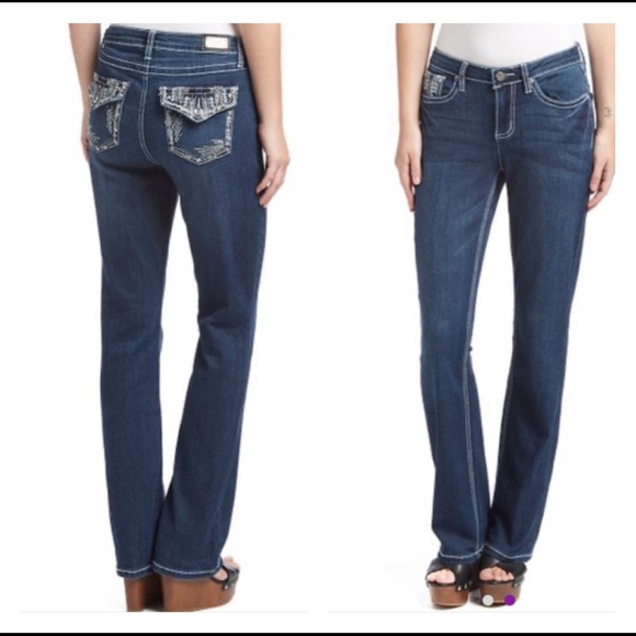 Earl Jeans Denim - NWT! EARL BOOT CUT JEANS Sz 14W x 31.5 Bling Thick Stitch Studs Embellished Dark